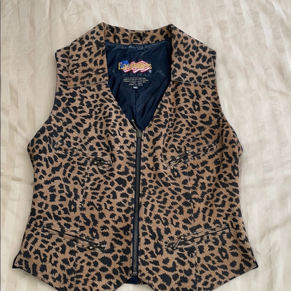 Leather leopard print vest